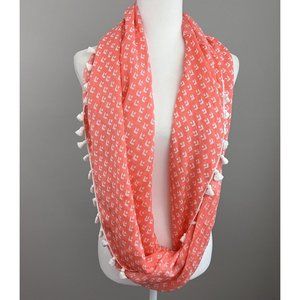 J. Crew Coral Abstract Print Infinity Scarf Tassels